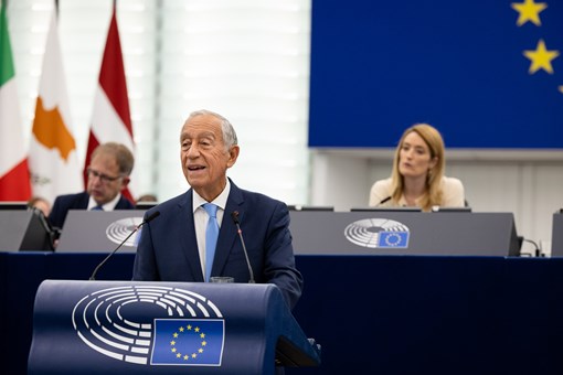 Presidente da República discursa no Parlamento Europeu  Créditos: © Miguel Figueiredo Lopes